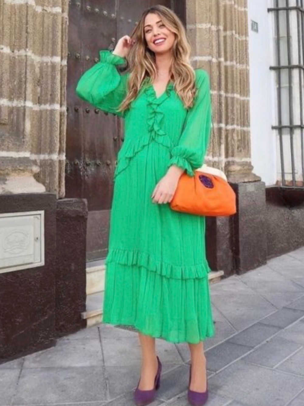 Zara Green Ruffle Midi Dress